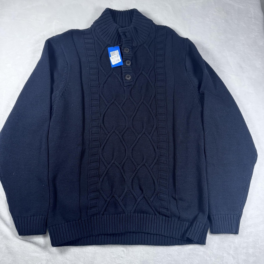 Gioberti Sweater Mens Large Black‎ Shawl Collar Cable Knit Button Pullover